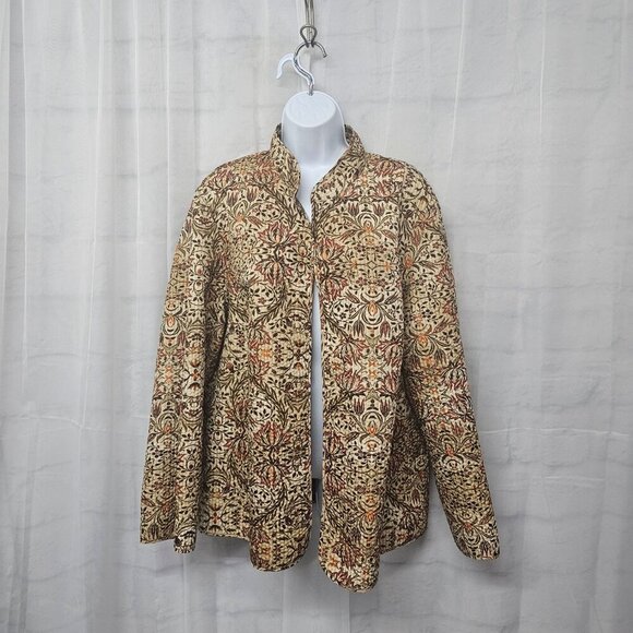 Brown Green Quilted Reversible Jacket Boho Floral Lightweight XL+ - Picture 7 of 13